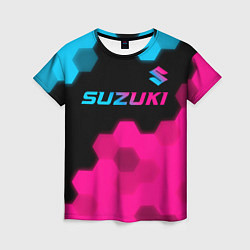 Футболка женская Suzuki - neon gradient: символ сверху, цвет: 3D-принт