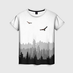 Женская футболка Птицы над лесом