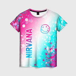Женская футболка Nirvana neon gradient style: надпись, символ