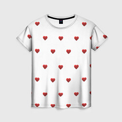 Женская футболка Белая поляна с красными сердечками
