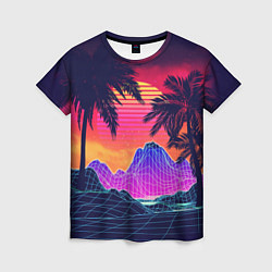 Женская футболка Тропический остров с пальмами ретро иллюстрация