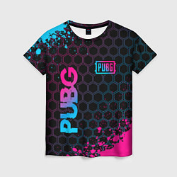 Женская футболка PUBG - neon gradient: надпись, символ
