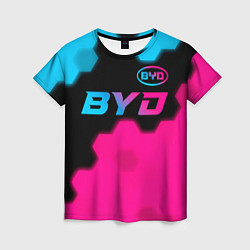 Женская футболка BYD - neon gradient: символ сверху