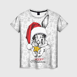 Женская футболка Rabbit with cookies, merry Christmas