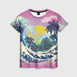 Женская футболка Штормовые океанские волны и пальмы