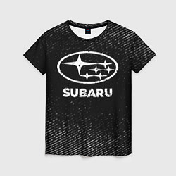 Женская футболка Subaru с потертостями на темном фоне