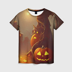 Женская футболка Жуткое дерево и улыбающаяся тыква на Хэллоуин