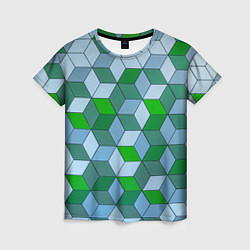 Женская футболка Зелёные и серые абстрактные кубы с оптической иллю