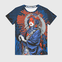 Женская футболка Гейша с рваным зонтиком