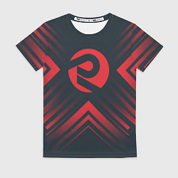 Женская футболка Красный символ ARC Raiders на темном фоне со стрел