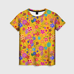 Женская футболка Нарисованные цветы - орнамент