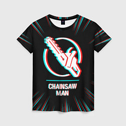 Женская футболка Символ Chainsaw Man в стиле glitch на темном фоне