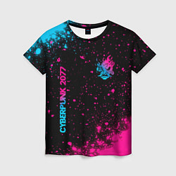 Женская футболка Cyberpunk 2077 - neon gradient: надпись, символ