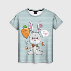 Футболка женская Милый зайка с шариком-морковкой, цвет: 3D-принт