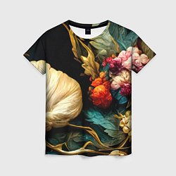 Женская футболка Винтажные цветы акварелью
