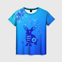 Женская футболка Синий кролик и снежинки