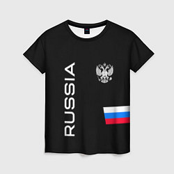Женская футболка Россия и три линии на черном фоне