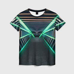 Женская футболка Неоновые фонари на космическом коридоре