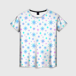 Женская футболка Разноцветные звезды на белом фоне
