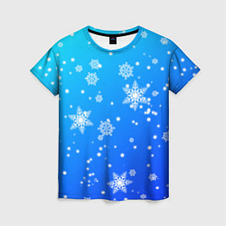 Женская футболка Снежинки на голубом фоне