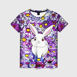 Женская футболка Веселый кролик в цветах