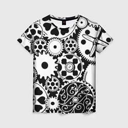 Женская футболка Шестеренки в черно-белом стиле