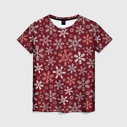 Женская футболка Новогодний узор из снежинок