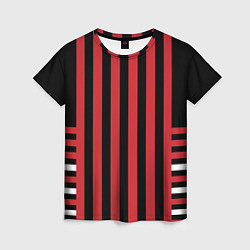 Женская футболка Красно черный полосатый узор