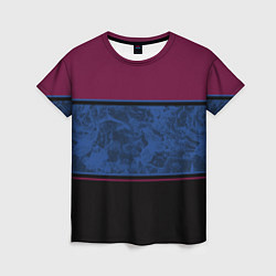 Женская футболка Бордовый, синий мраморный и черный полосы