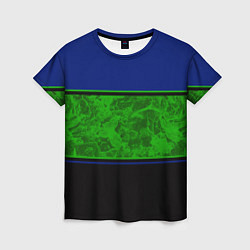 Женская футболка Синие, неоновые зеленые мраморные и черные полосы