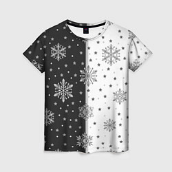 Женская футболка Рождественские снежинки на черно-белом фоне