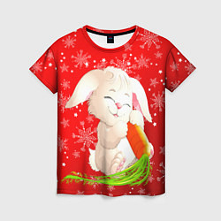 Женская футболка Весёлый кролик с морковкой