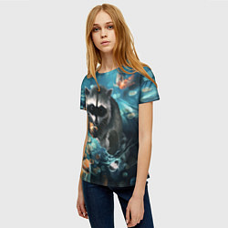 Футболка женская Енот сидит в пруду с монетками, цвет: 3D-принт — фото 2