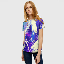 Футболка женская Синие и фиолетовые мазки краски, цвет: 3D-принт — фото 2
