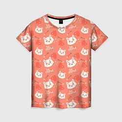 Женская футболка Паттерн кот на персиковом фоне