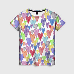 Женская футболка Разноцветные сердечки Калейдоскоп