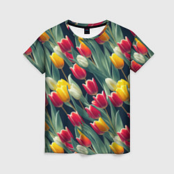 Женская футболка Много тюльпанов