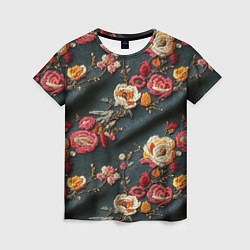 Женская футболка Эффект вышивки разные цветы