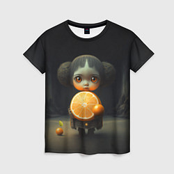 Футболка женская Девочка с мандарином в руках, цвет: 3D-принт