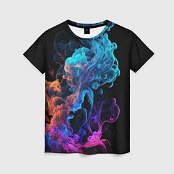 Женская футболка Неоновый цветной дым на черном фоне