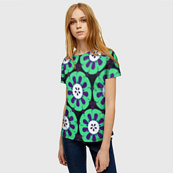 Футболка женская Паттерн голубо-зеленые зубастые цветы, цвет: 3D-принт — фото 2