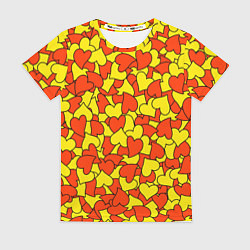 Футболка женская Красно-желтые сердца, цвет: 3D-принт