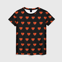 Женская футболка Разбитые сердца на черном фоне