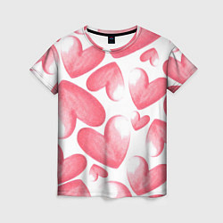 Футболка женская Розовые акварельные сердца - паттерн, цвет: 3D-принт