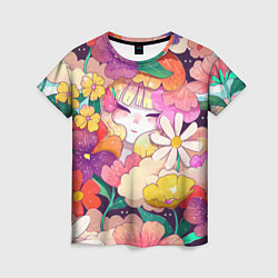 Женская футболка Девочка в цветах