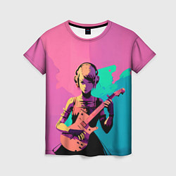 Женская футболка Девушка с Гитарой в стиле Vaporwave