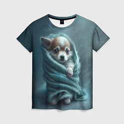 Женская футболка Милый щенок в одеяле