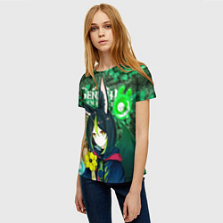 Футболка женская Тигнари на фоне листвы, цвет: 3D-принт — фото 2