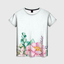 Женская футболка Цветы нарисованные акварелью - снизу