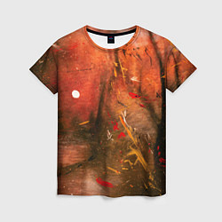 Женская футболка Абстрактный красный туман и краски